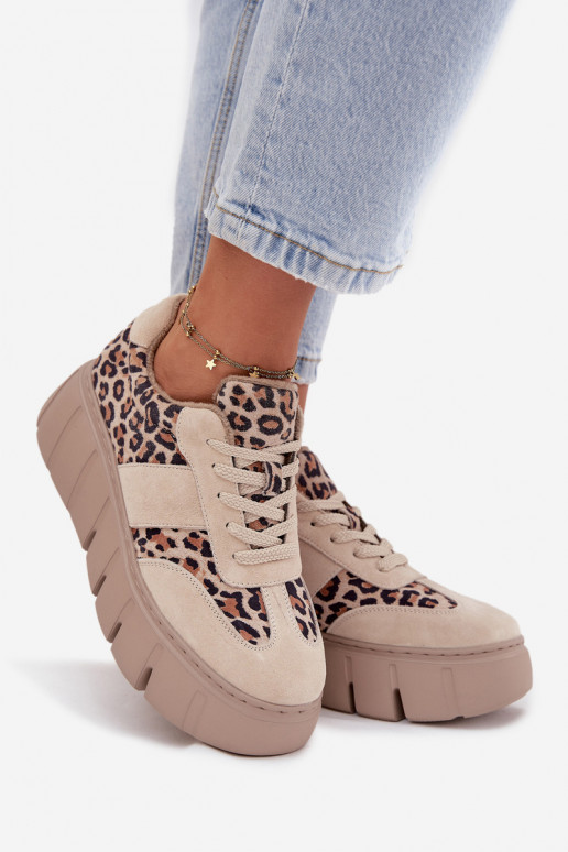 de camurça aquecimento À modalo de tênis Feminino com uma plataforma Vinceza 66841 com padrões de pele de leopardo bege de camurça aquecimento À modalo de tênis Feminino com uma plataforma Vinceza 66841 com padrões de pele de leopardo bege