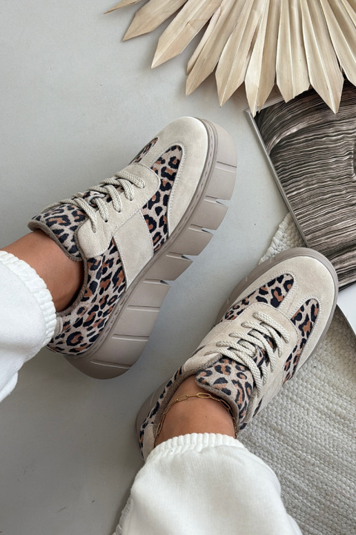de camurça aquecimento À modalo de tênis Feminino com uma plataforma Vinceza 66841 com padrões de pele de leopardo bege de camurça aquecimento À modalo de tênis Feminino com uma plataforma Vinceza 66841 com padrões de pele de leopardo bege
