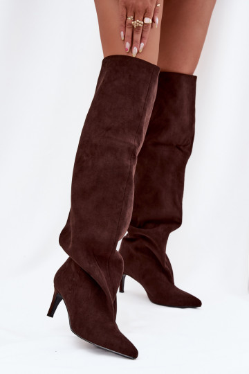 Botas longas femininas com saltos finos, modelo slip-on, cor chocolate Tai turivilla 2