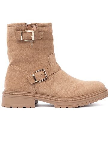 cor caramelo sapato z ozdobnymi douradomi klamrami 2