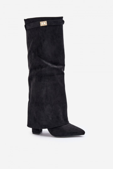 botas femininas de camurça ecológicaoParaeEMyParainiętą CholeParaką com salto cor preta Bralise 2