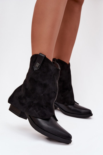 Botins femininos quentes estilo cowboy com salto na cor preta Sylvette 2