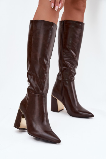 botas femininas com salto Ze cor douradam Elemento CzekoladoParae Alessine 2
