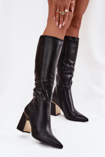 botas femininas com salto Ze cor douradam Elemento cor preta Alessine 2