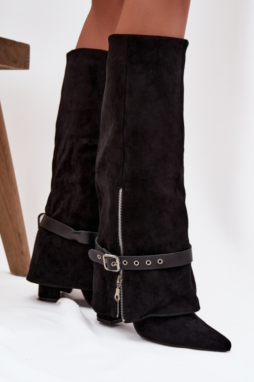 botas femininas Um modelo atraente com salto com salto decorado cor preta Jolivine