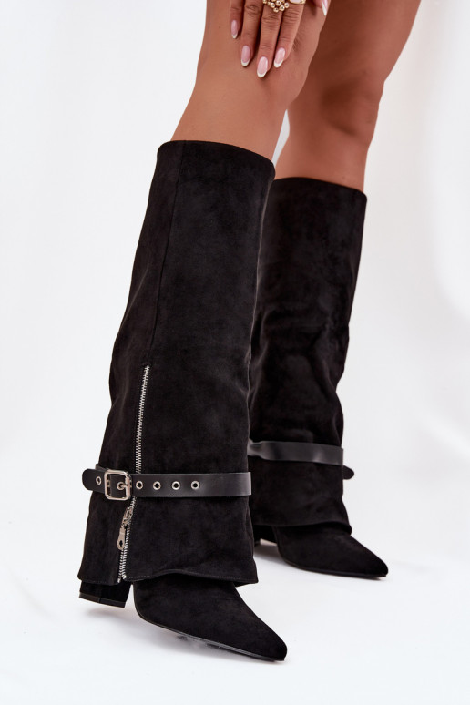 botas femininas Um modelo atraente com salto com salto decorado cor preta Jolivine