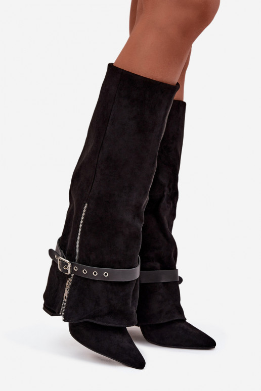 botas femininas Um modelo atraente com salto com salto decorado cor preta Jolivine