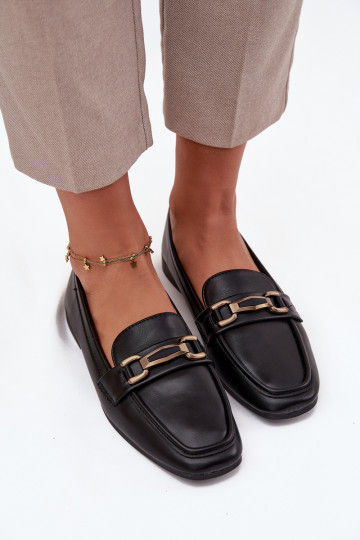 sapato Mocassins Feminino com enfeites cor preta Priscelle