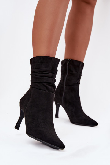 Botas femininas com salto fino Com top enrolado de camurça ecológicaoParae Trancar cor preta Ulisse 2
