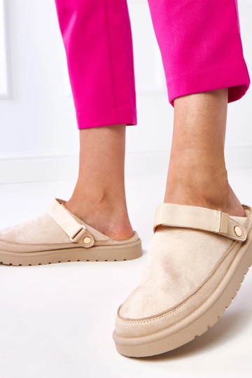 Mules cor areia com fecho de velcro, Miluska 2