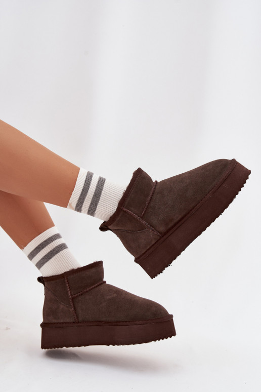 de camurça Botas de neve Feminino com uma plataforma Vinceza 97962 CzekoladoParae