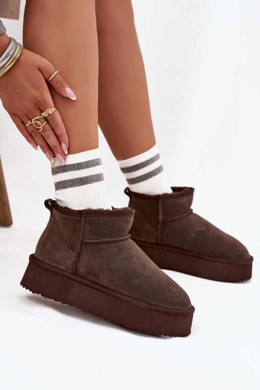 de camurça Botas de neve Feminino com uma plataforma Vinceza 97962 CzekoladoParae