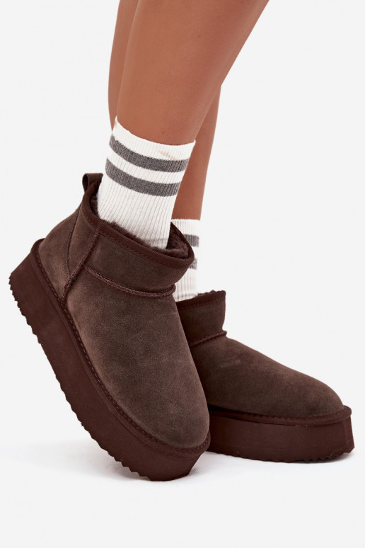 de camurça Botas de neve Feminino com uma plataforma Vinceza 97962 CzekoladoParae