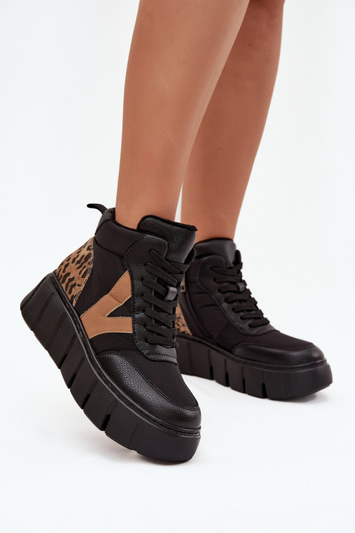 Pele Botas femininas com uma plataforma aquecimento Vinceza 66838 cor preta