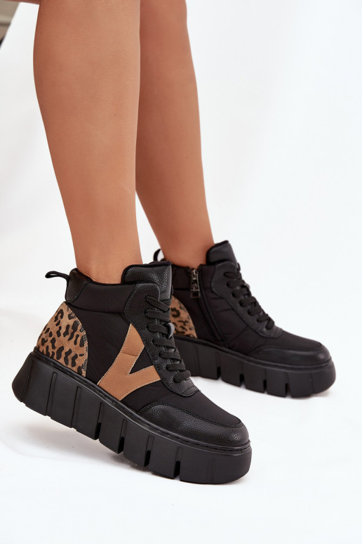 Pele Botas femininas com uma plataforma aquecimento Vinceza 66838 cor preta