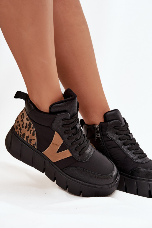 Pele Botas femininas com uma plataforma aquecimento Vinceza 66838 cor preta