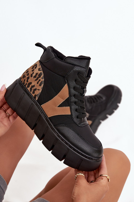 Pele Botas femininas com uma plataforma aquecimento Vinceza 66838 cor preta