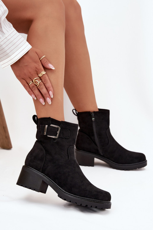 aquecimento Botas femininas De salto baixo Klocku com fivelas cor preta Helvina