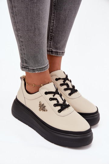 Pele sapato Feminino com uma plataformaPrzypinką Vinceza 41495 bege