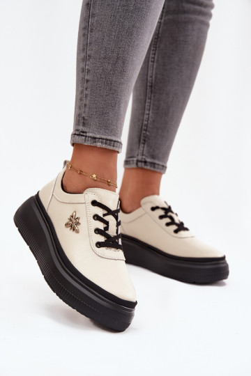 Pele sapato Feminino com uma plataformaPrzypinką Vinceza 41495 bege 2