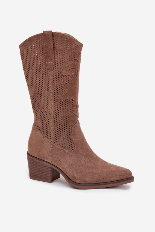 com elementos abertos botas estilo vaqueiro Feminino com salto bege Olivette