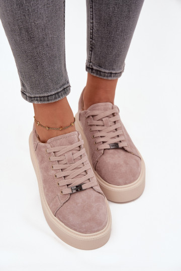 de camurça À modalo de tênis Feminino com uma plataforma Vinceza 79578 bege