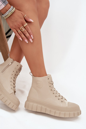 aquecimento Sapatos de lazer com uma plataforma de couro ecológico Big Star SS274535 bege
