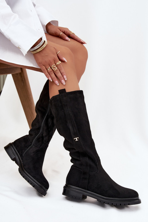 Botas quentes Habilitado płaskim Obcasie de camurça ecológicaoParae cor preta Delyssa