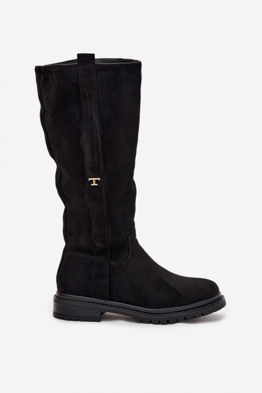 Botas quentes Habilitado płaskim Obcasie de camurça ecológicaoParae cor preta Delyssa