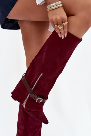 botas femininas Um modelo atraente com salto com salto decorado Borgonha Jolivine
