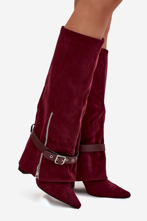 botas femininas Um modelo atraente com salto com salto decorado Borgonha Jolivine