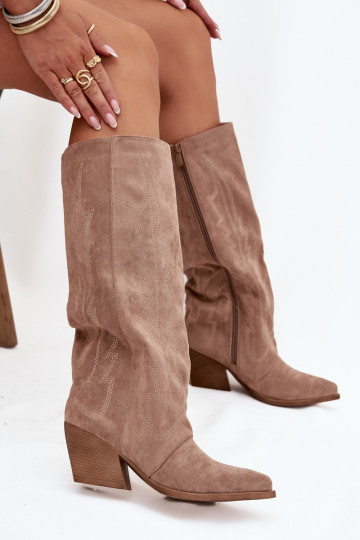 botas estilo vaqueiro Feminino Casal o castelo bege Isalina