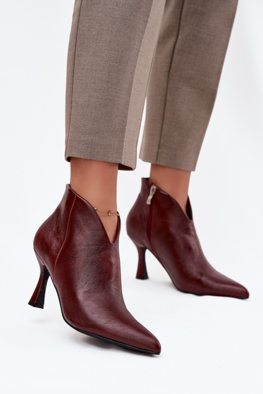 com efeito verniz sapatos de salto baixo para mulheres com salto fino Borgonha Jolivra