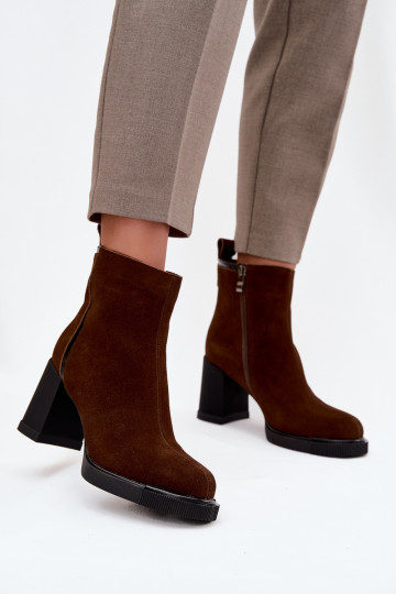 Botas femininas quentes marrons de cano curto de camurça natural com saltos Vinceza 91141 2