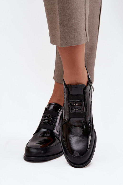 com efeito verniz Pele sapato Feminino De salto baixo Com decorações Detalem Vinceza 91161 cor preta