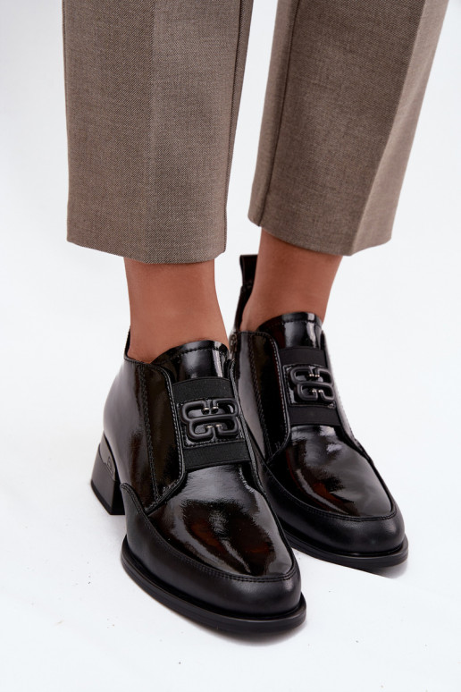 com efeito verniz Pele sapato Feminino De salto baixo Com decorações Detalem Vinceza 91161 cor preta