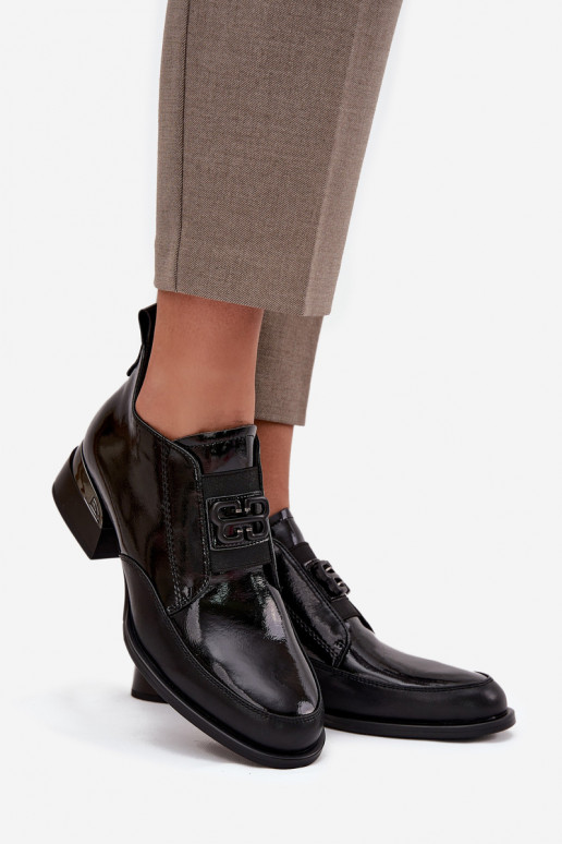 com efeito verniz Pele sapato Feminino De salto baixo Com decorações Detalem Vinceza 91161 cor preta