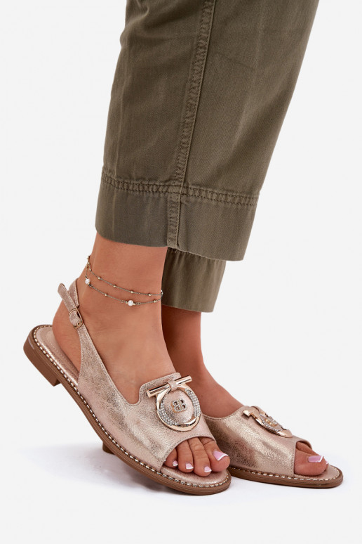 Estilo elegante sandálias com enfeites com salto largo S.Barski KV51-003 cor ouro rosa Estilo elegante sandálias com enfeites com salto largo S.Barski KV51-003 cor ouro rosa