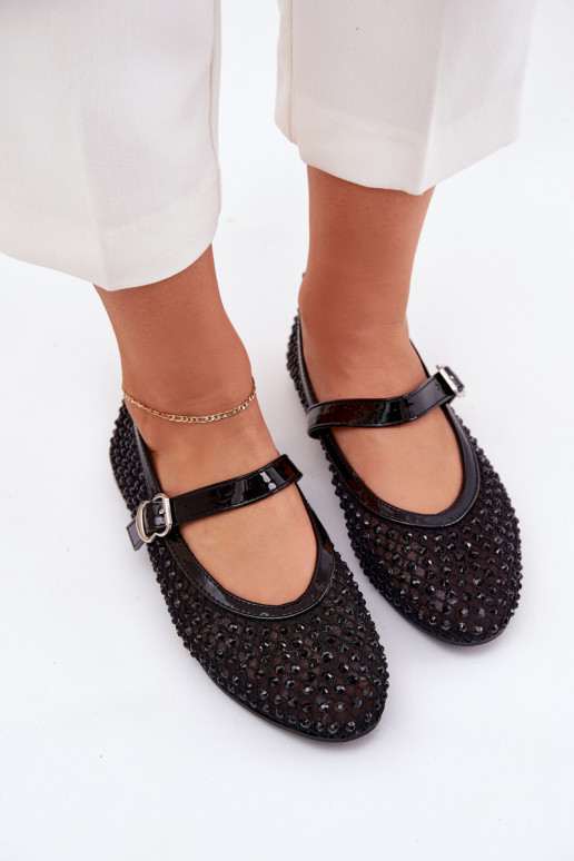 Decorado Bailarinas Feminino com alças I com fivelas cor preta Avirae Decorado Bailarinas Feminino com alças I com fivelas cor preta Avirae