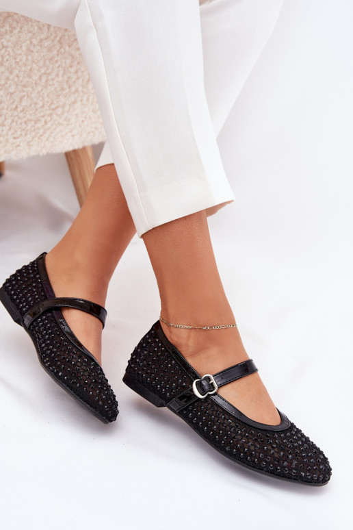 Decorado Bailarinas Feminino com alças I com fivelas cor preta Avirae Decorado Bailarinas Feminino com alças I com fivelas cor preta Avirae