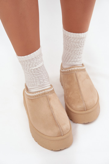 Botas femininas de neve Ijungtarirya em cor marfim de cano baixo com plataforma e pelo