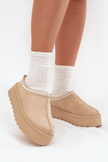 Botas femininas de neve Ijungtarirya em cor marfim de cano baixo com plataforma e pelo 2