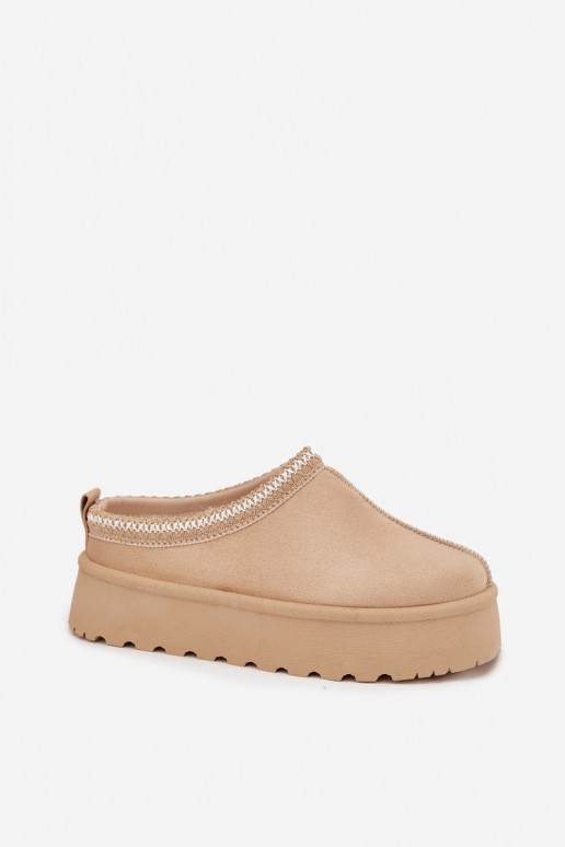 Botas femininas de neve Ijungtarirya em cor marfim de cano baixo com plataforma e pelo