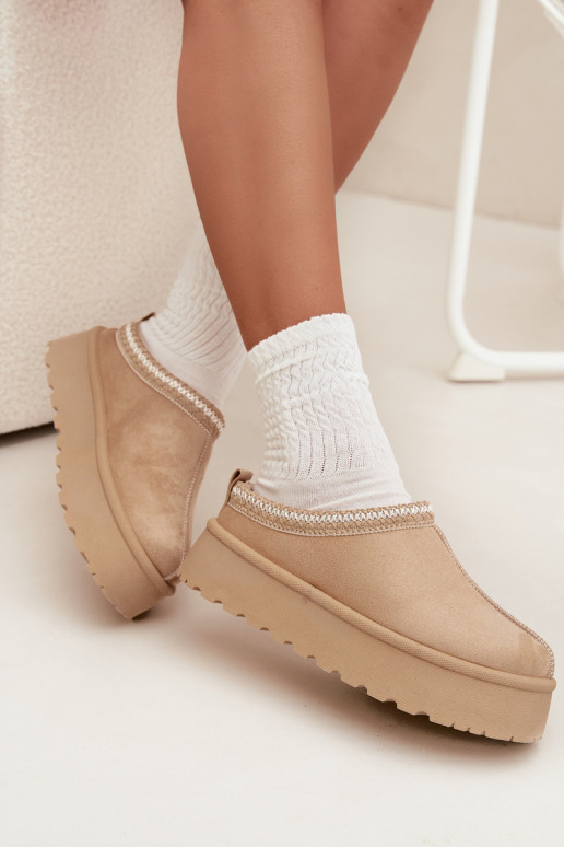 Botas femininas de neve Ijungtarirya em cor marfim de cano baixo com plataforma e pelo