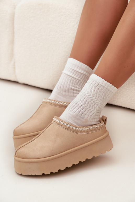 Botas femininas de neve Ijungtarirya em cor marfim de cano baixo com plataforma e pelo