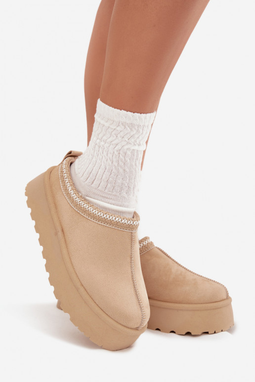 Botas femininas de neve Ijungtarirya em cor marfim de cano baixo com plataforma e pelo