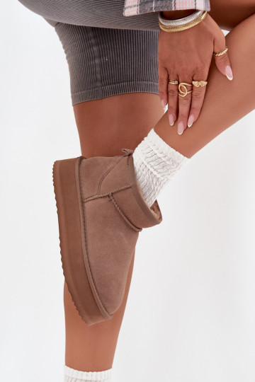 Botas femininas de neve de camurça com plataforma na cor areia Vinceza 97962