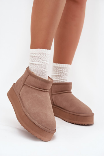 Botas femininas de neve de camurça com plataforma na cor areia Vinceza 97962 2