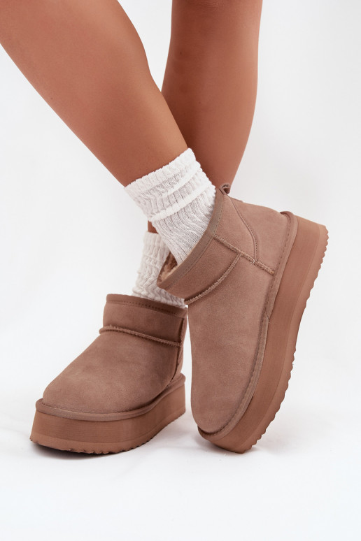 de camurça Botas de neve Feminino com uma plataforma Vinceza 97962 bege