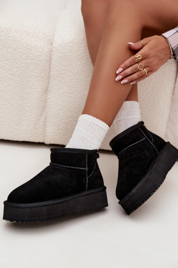 Botas femininas de neve de camurça com plataforma na cor preta Vinceza 97962